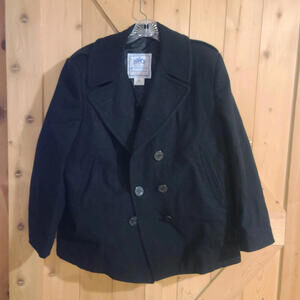 US NAVY DSCP Quarterdeck Collection Men 18S Black Double Breasted Wool Peacoat